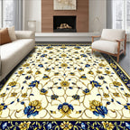 Intricate Floral Garden Blue Gold Design Rug