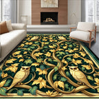 Golden Owl With Leafy Vine Pattern Rug