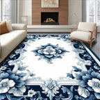 Classic Blue White Floral Scroll Rug