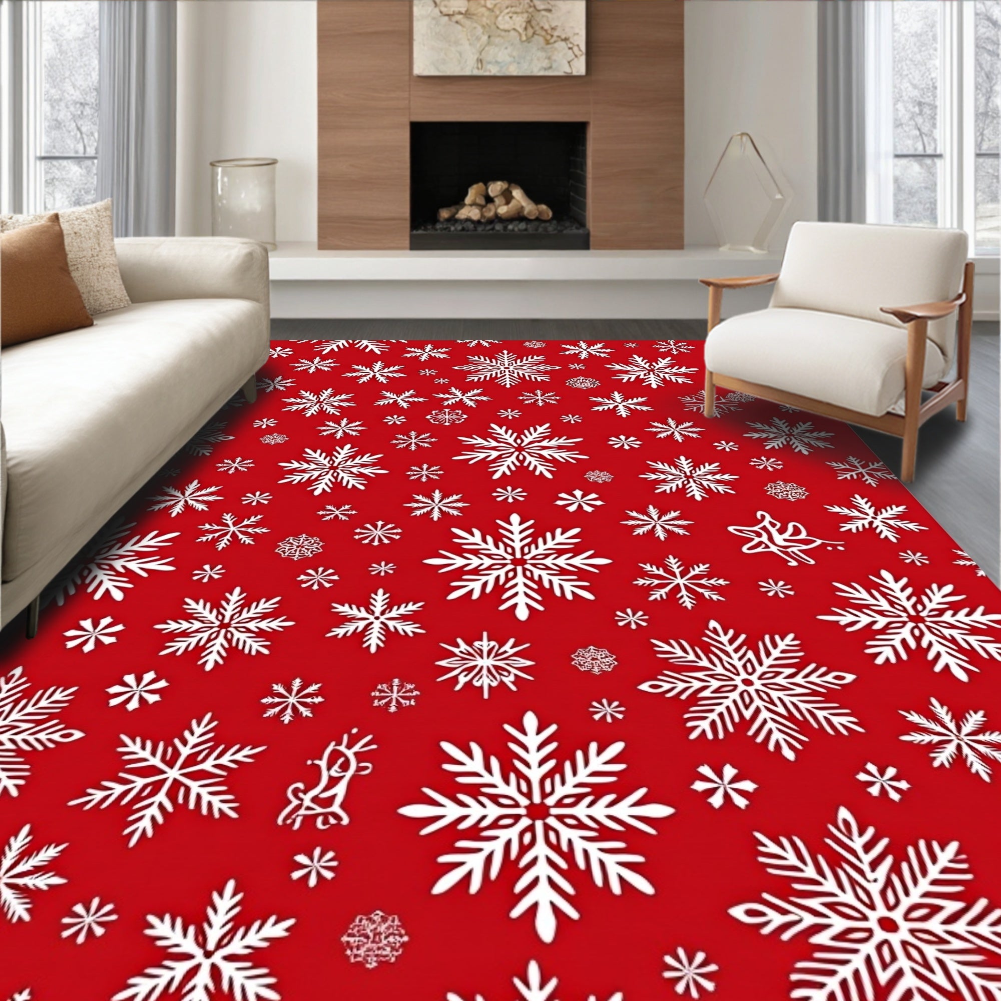 Winter White Snowflake Holiday Rug