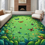Lush Greenery With Butterflies Bees Rug