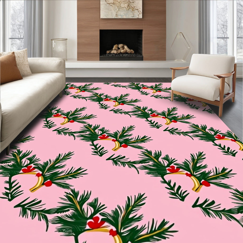 Pink Pine Sprig and Berry Garland Rug