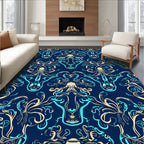 Teal Tan Marine Creature Pattern Rug