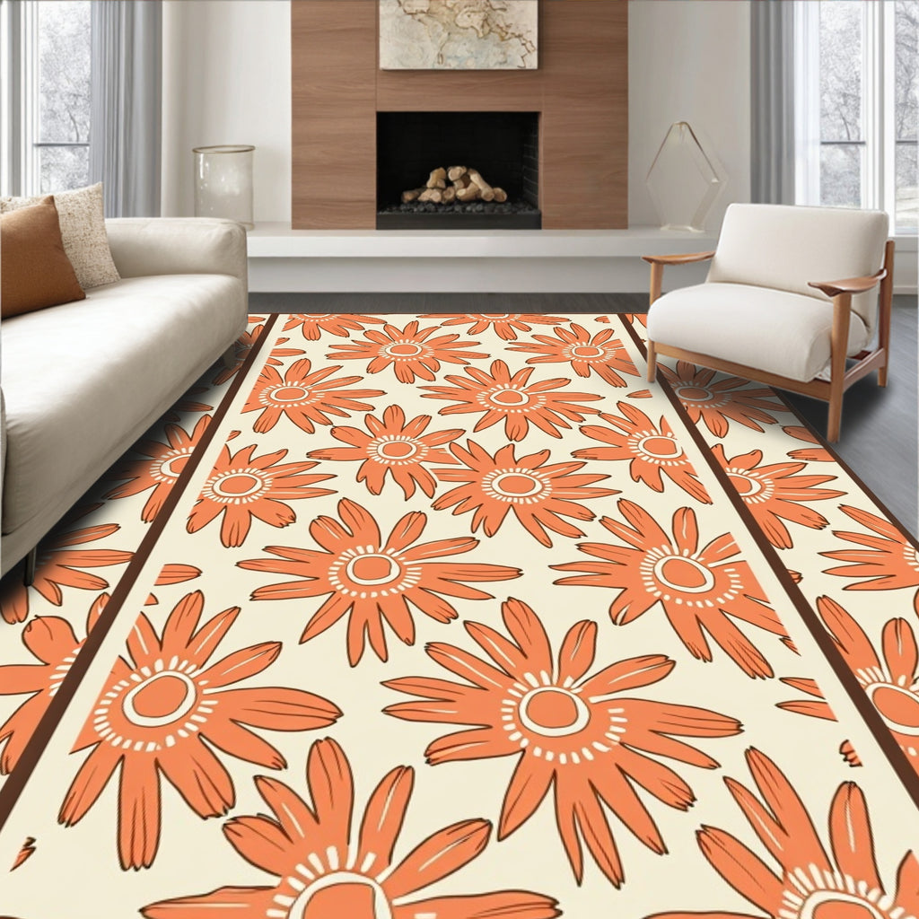 Retro Orange Daisy Floral Pattern Rug