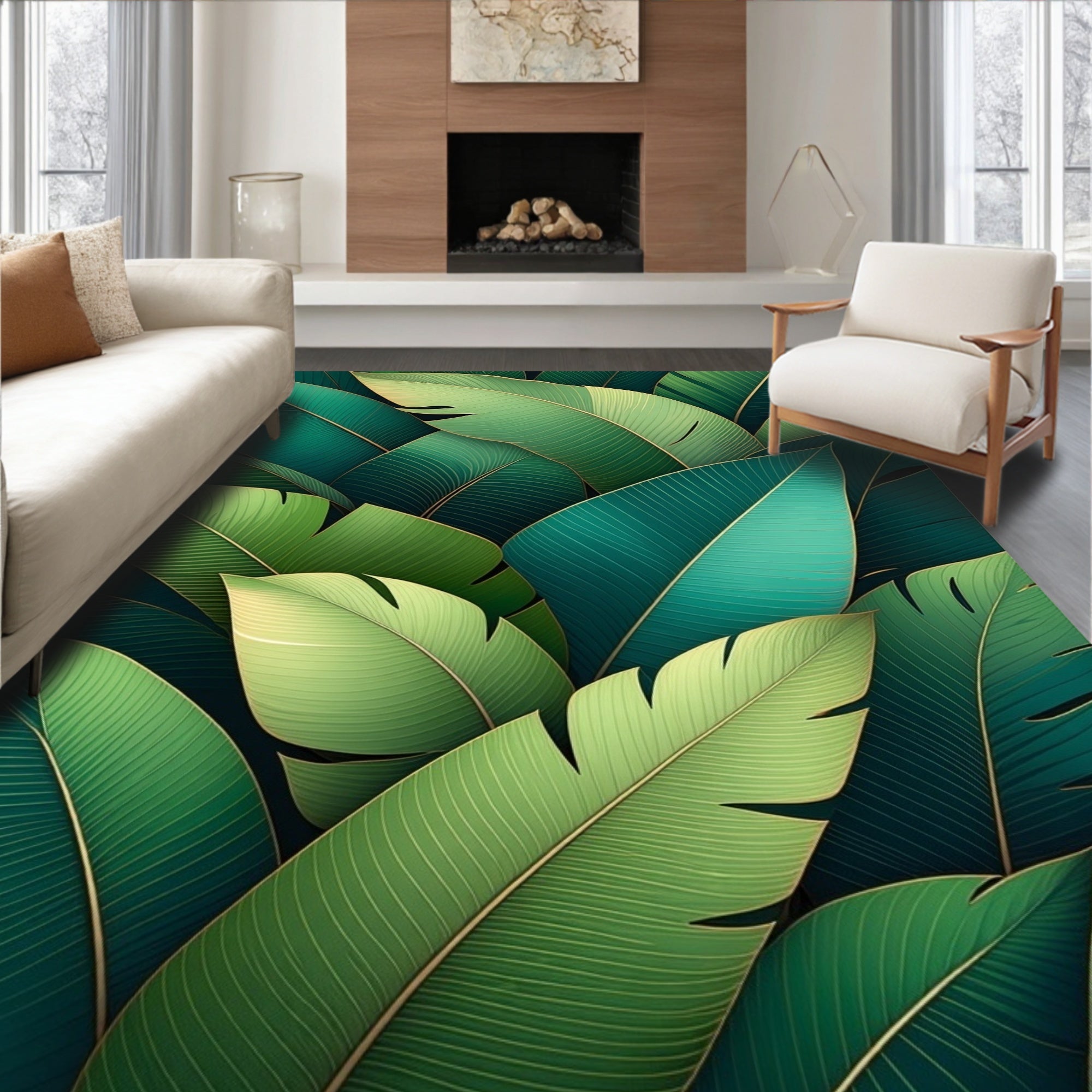 Tropical Leaf Pattern Design Rug
