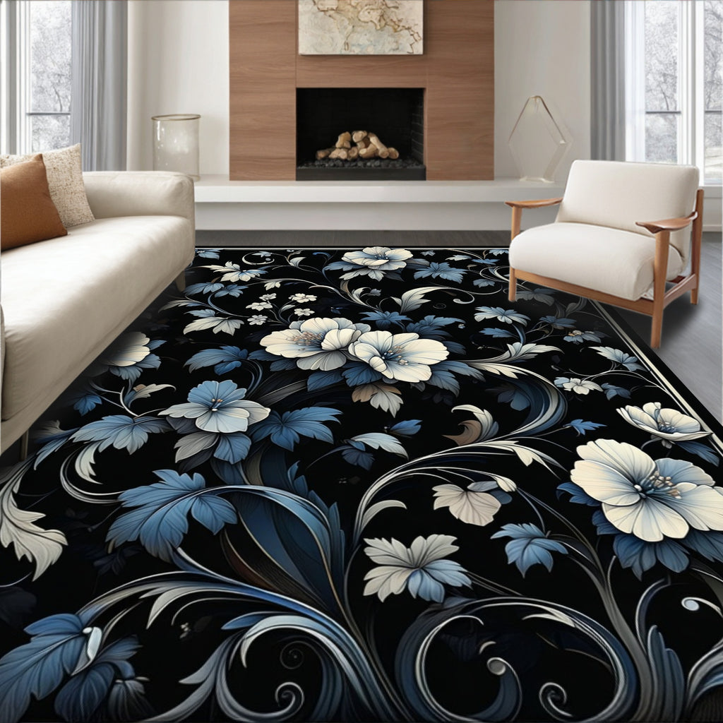 Dark Floral Vines Pattern Rug