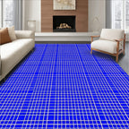 Bright Blue White Grid Pattern Rug