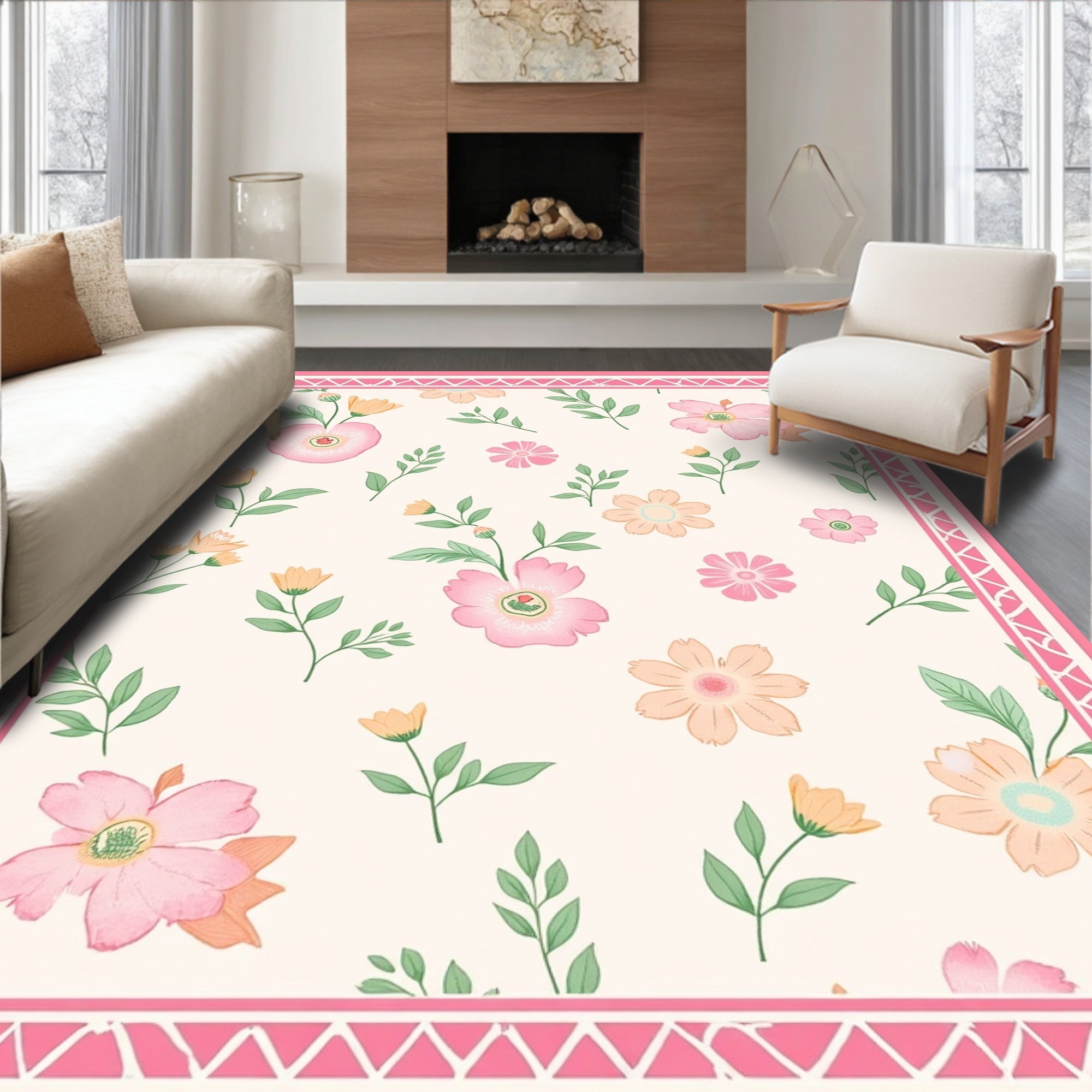 Pastel Floral Vine Pattern Rug