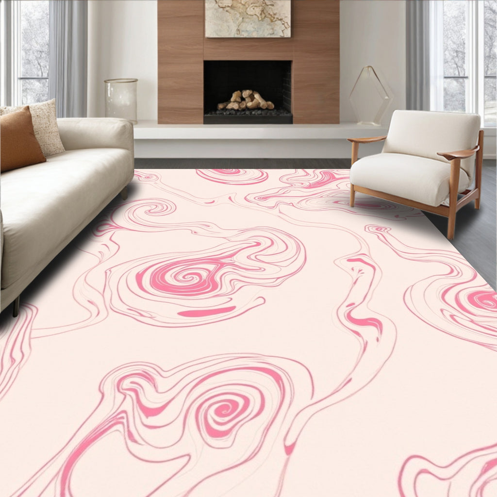 Soft Pink Swirl Marble Pattern Rug