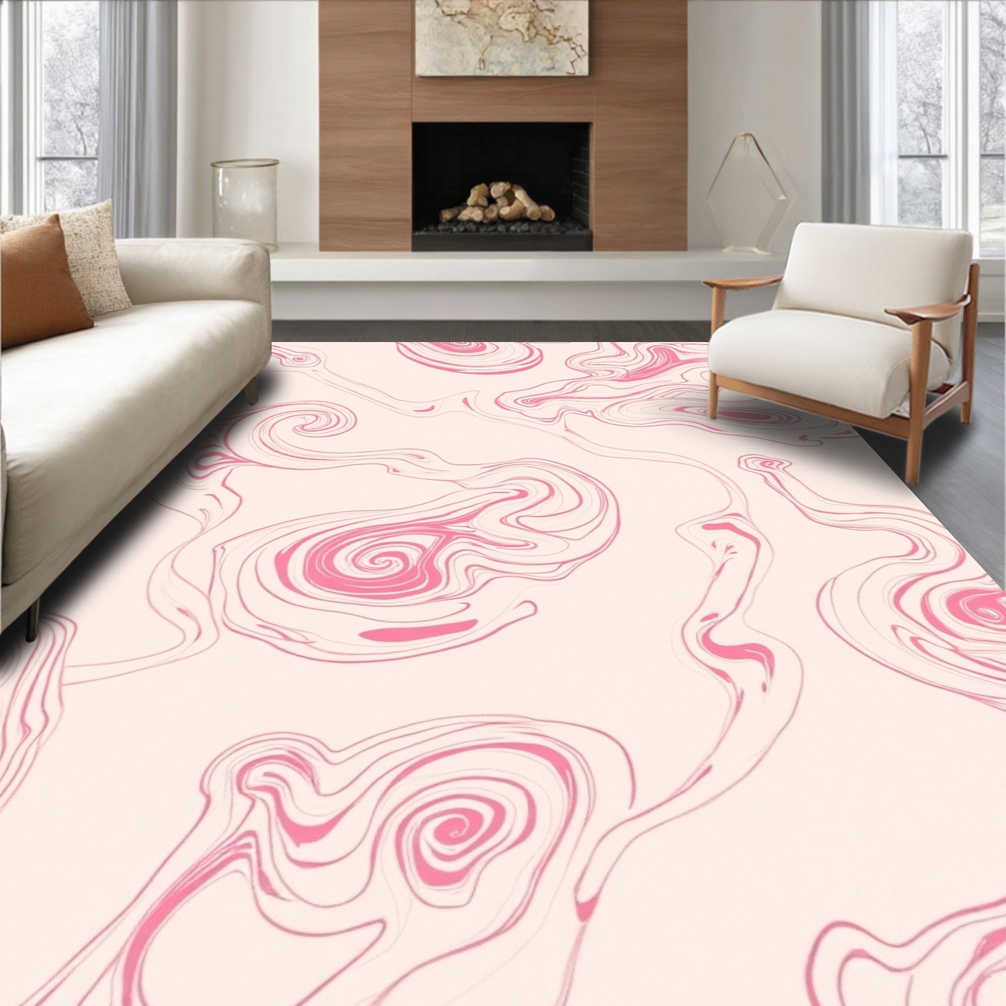 Soft Pink Swirl Marble Pattern Rug