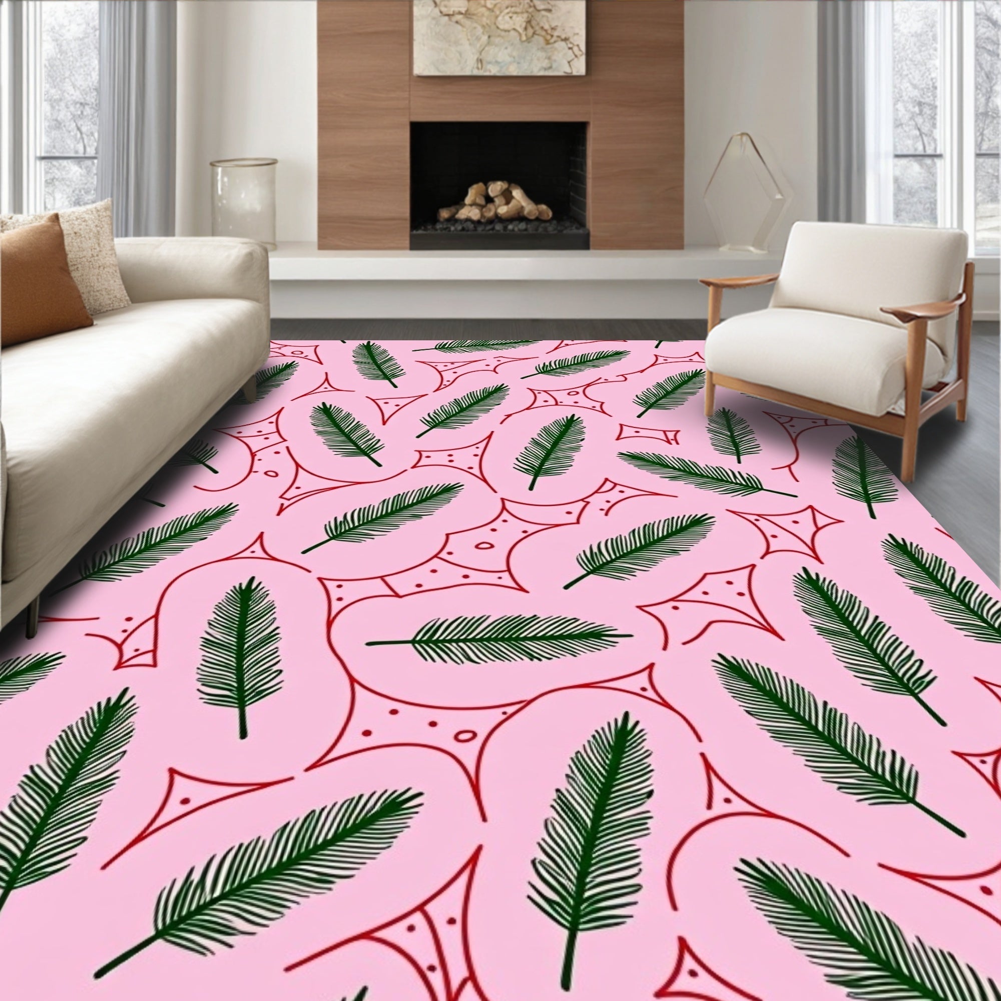 Pink Fern Abstract Art Rug