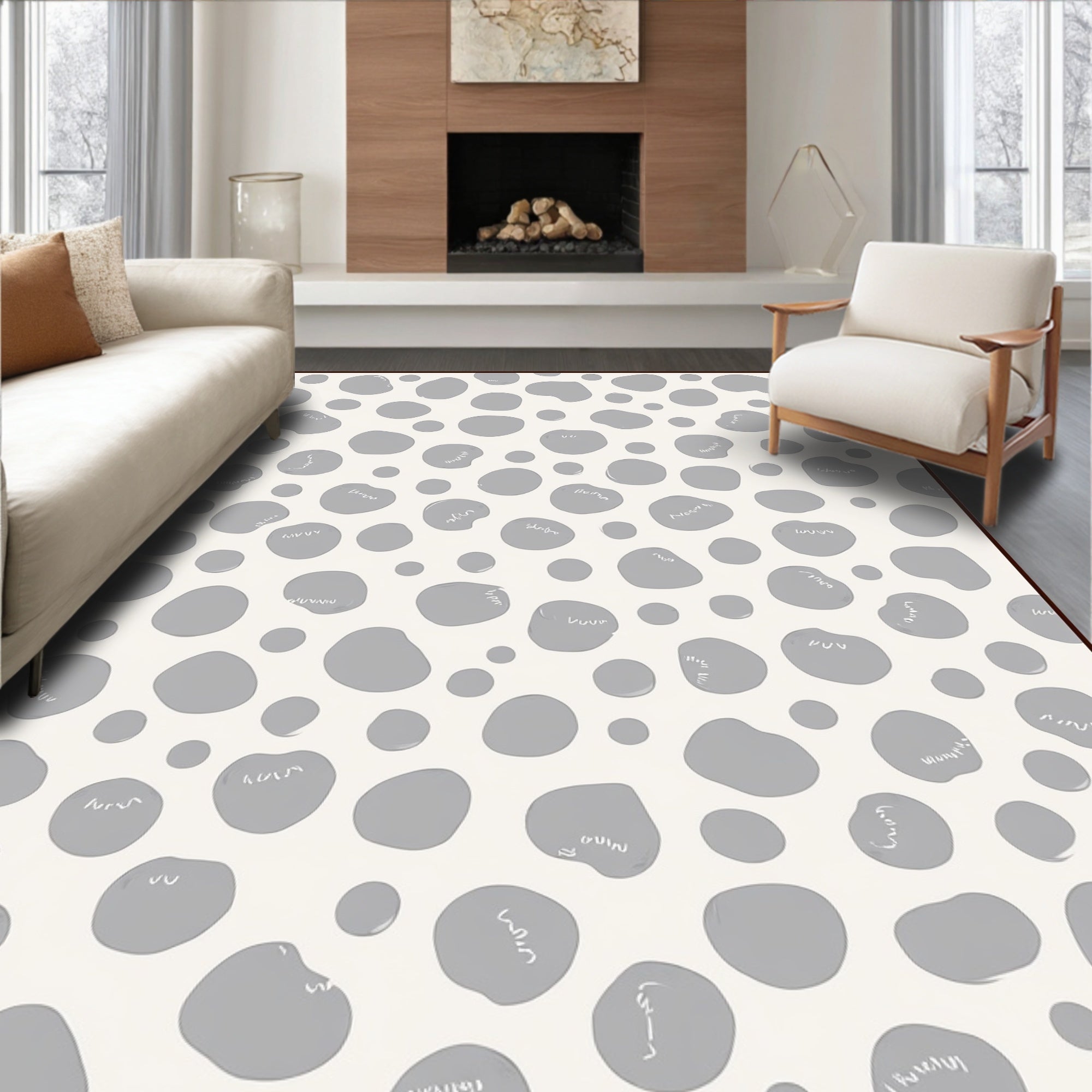Spotted Gray And Cream Patterned Rug