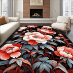 Bold Floral Print Red White Rug