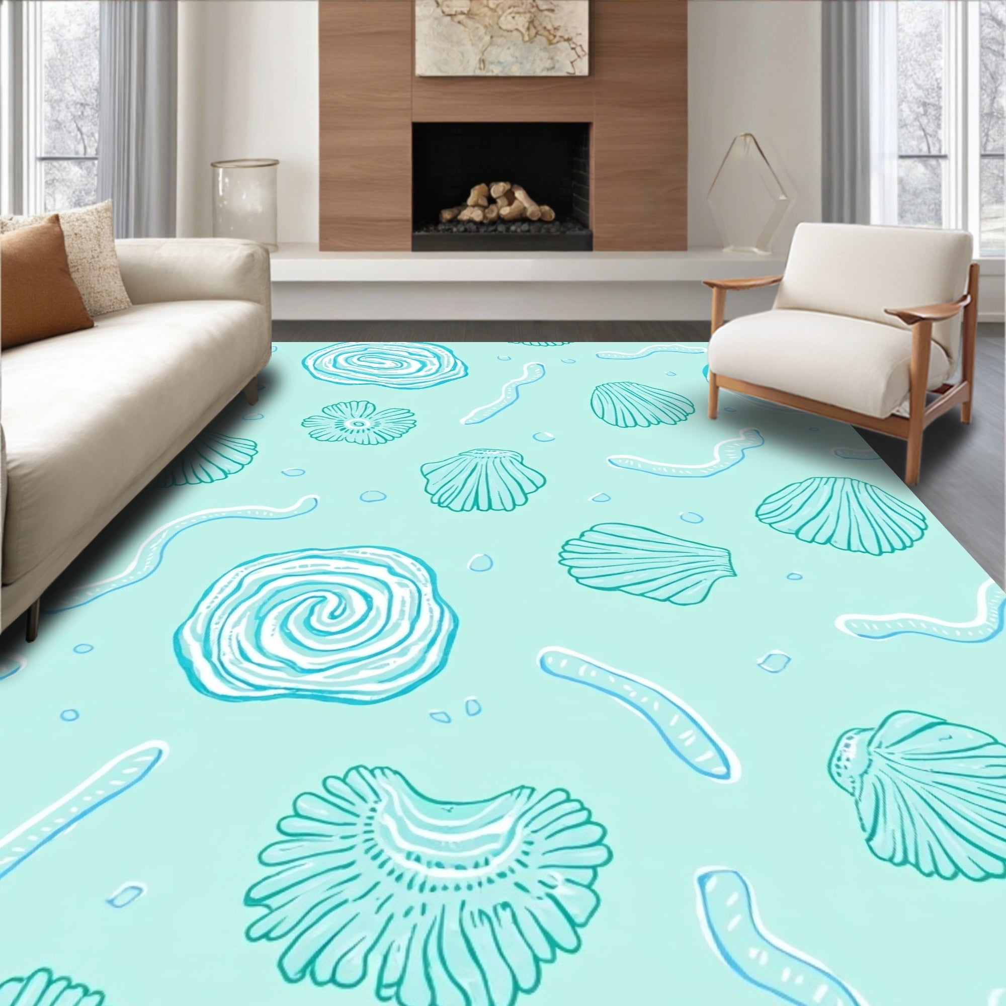 Oceanic Shell Swirl Pattern Rug