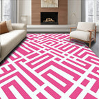 Vibrant Pink White Geometric Maze Rug