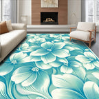 Aqua Floral Swirl Pattern Design Rug