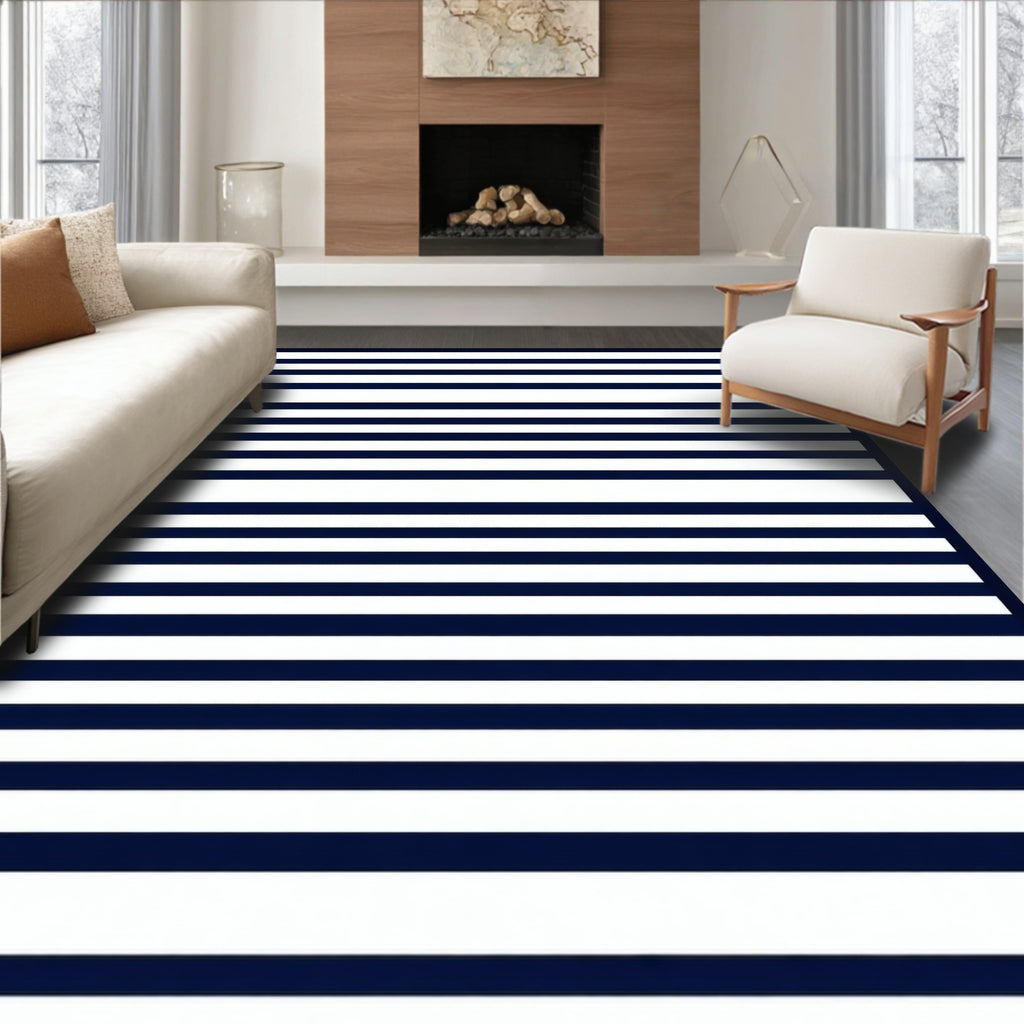 Classic Blue and White Stripe Rug