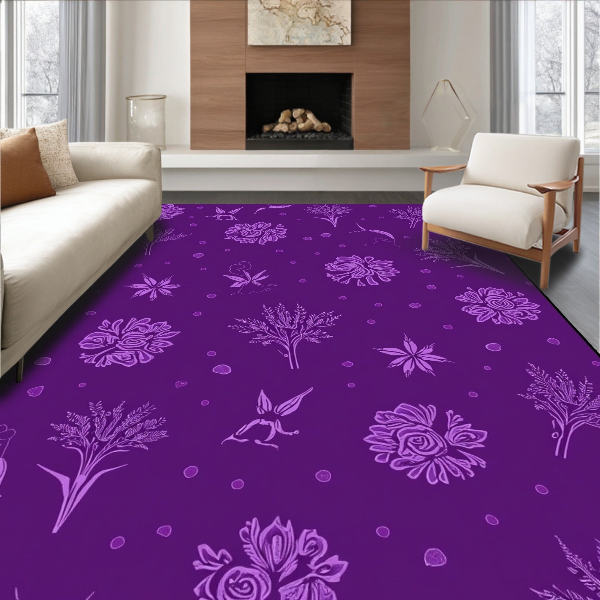 Purple floral outline scatter Rug