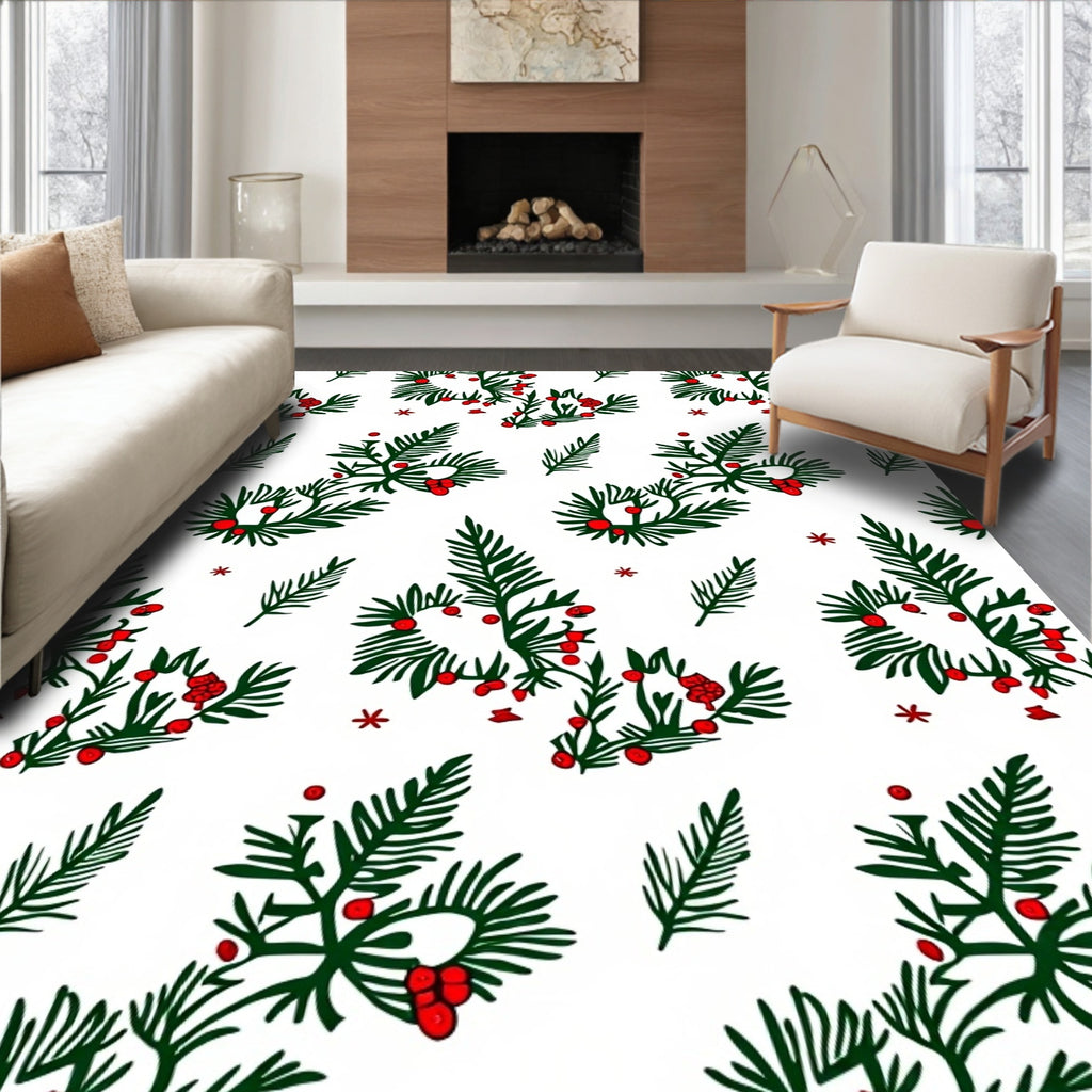 Green Pine Berry Sprig Repeating Arrangement Rug