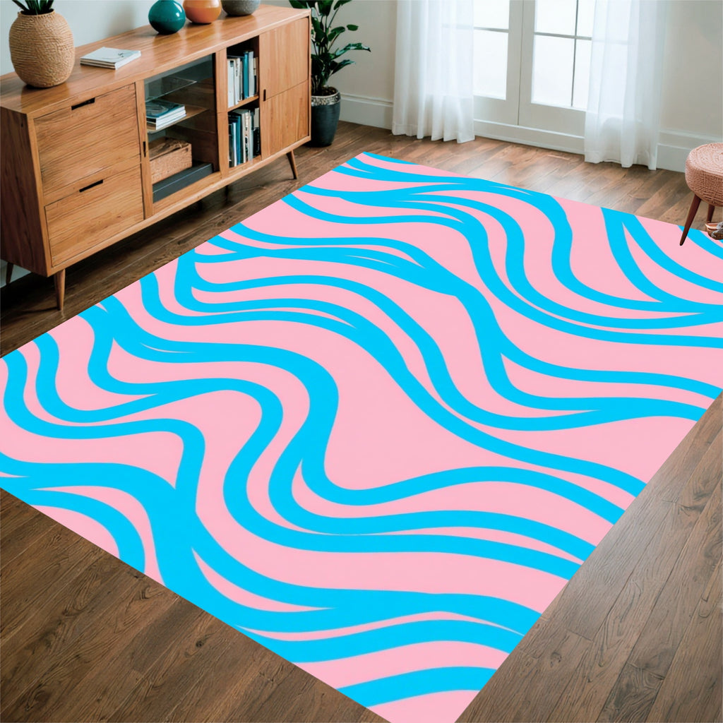 Bright Aqua Wavy Stripes Rug