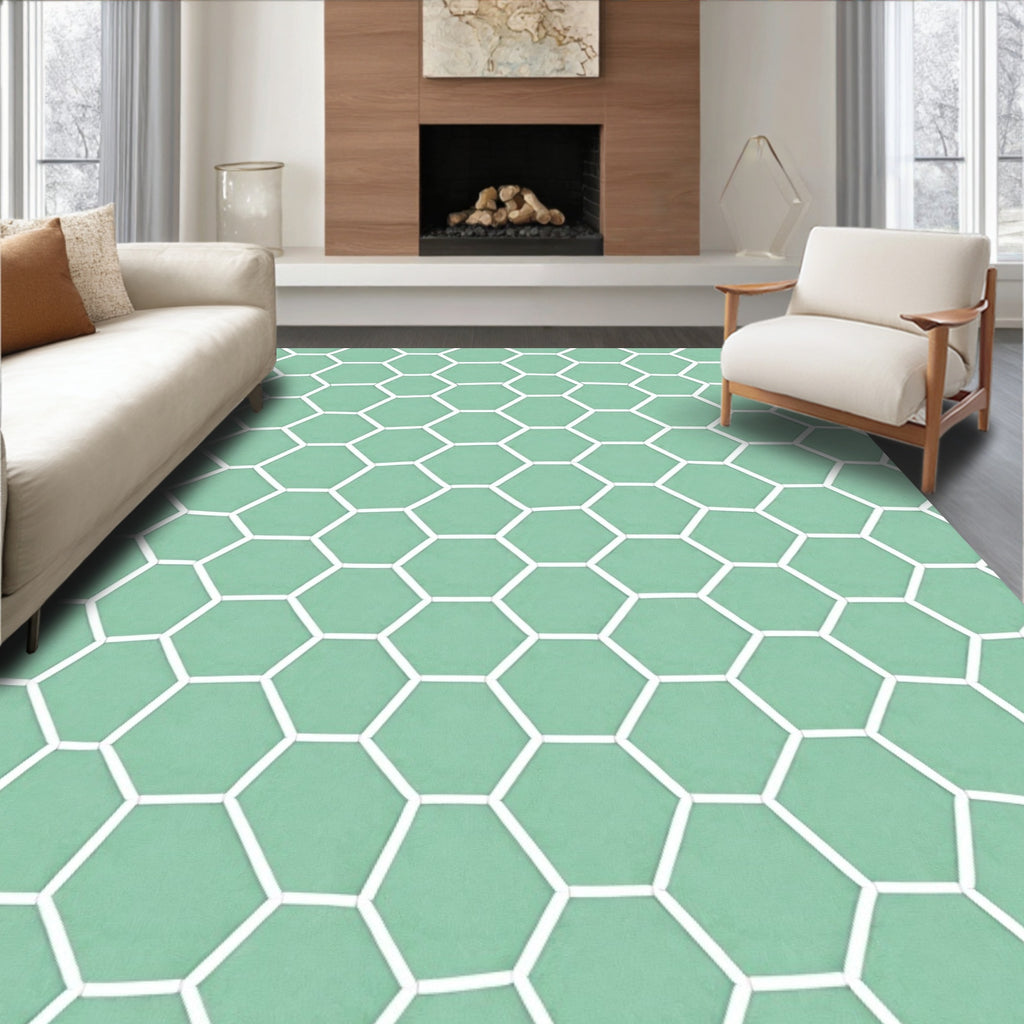 Mint Green Hexagonal Lattice Rug