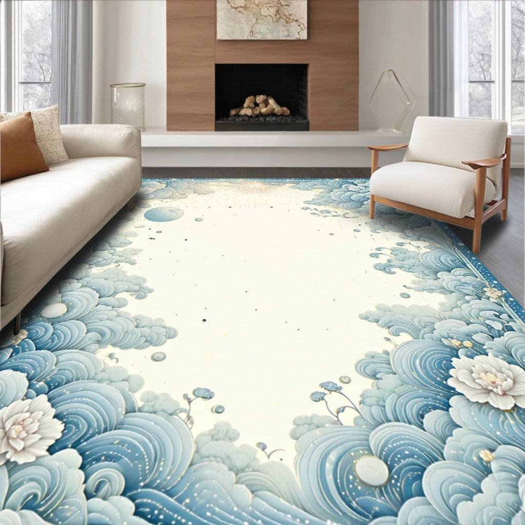 Dreamy Sky Clouds Floral Pattern Rug