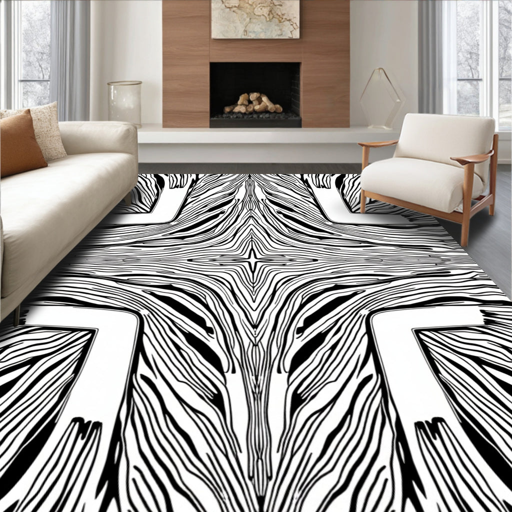 Bold Black White Striped Pattern Rug
