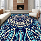 Symmetrical Aqua Swirl Mandala Pattern Rug