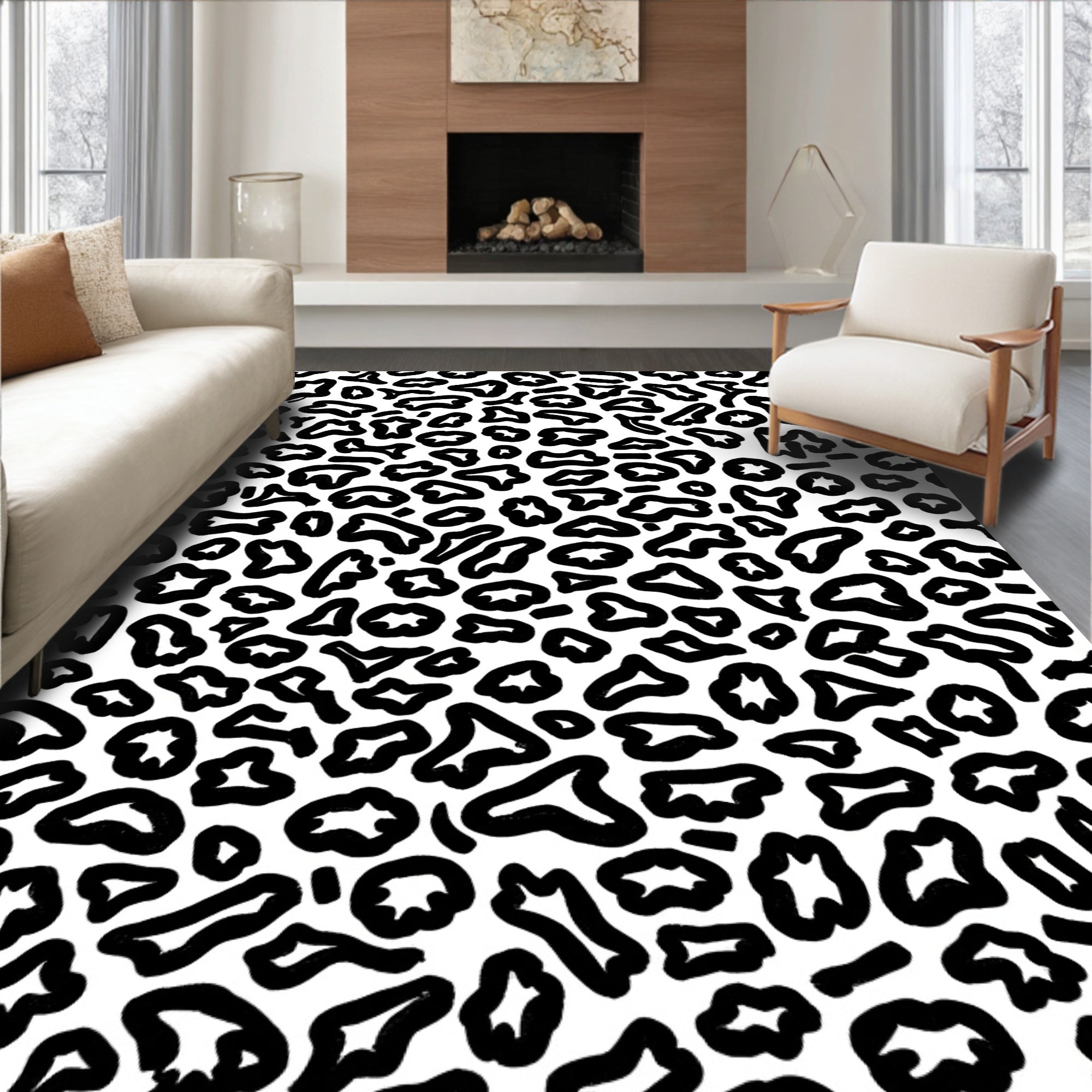 Bold Black Spotted Animal Print Rug