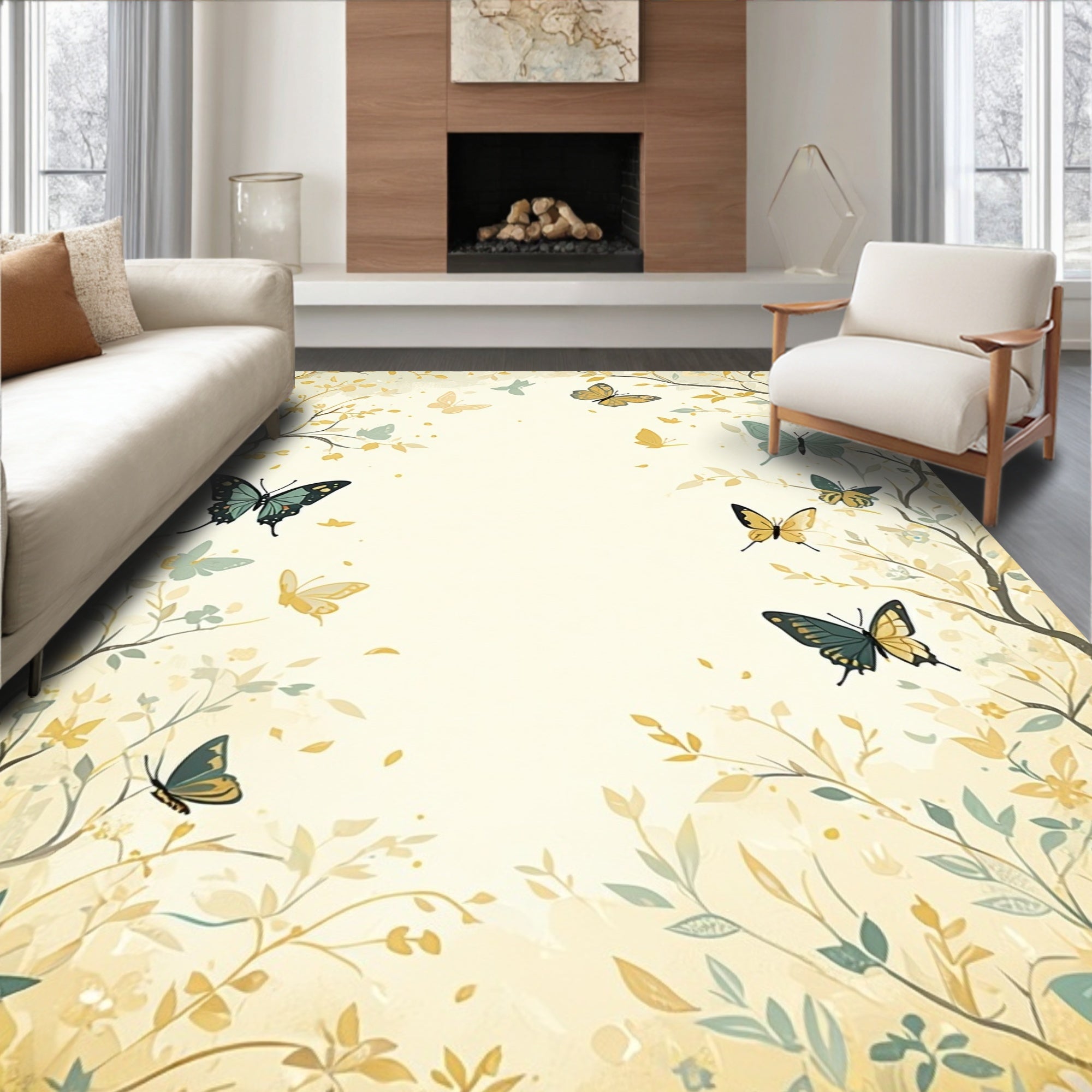Delicate Butterflies in Golden Grove Design Rug