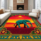 Jade Elephant Sunset Floral Border Design Rug