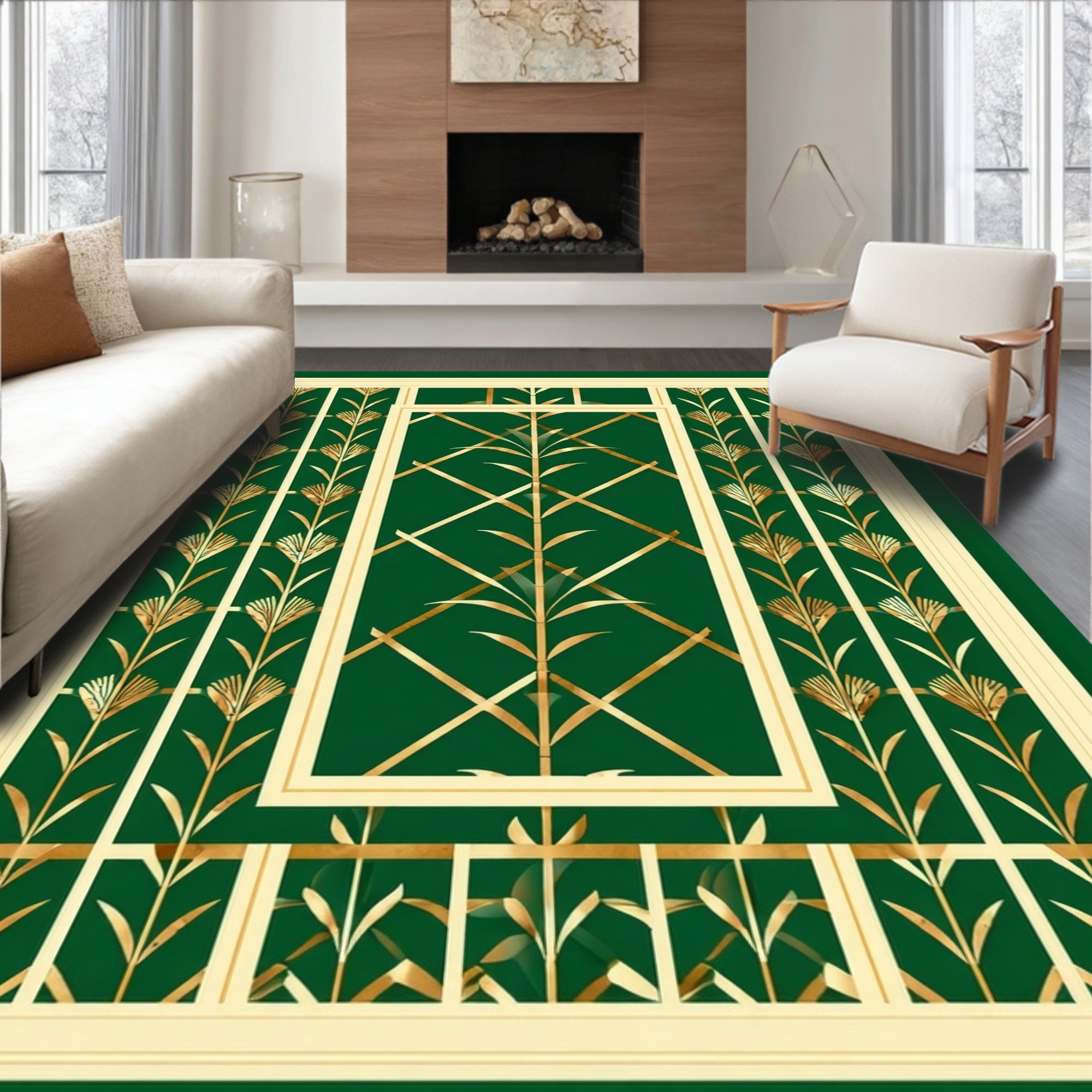 Emerald Gold Floral Geometric Rug