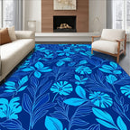 Deep Blue Floral Line Art Rug