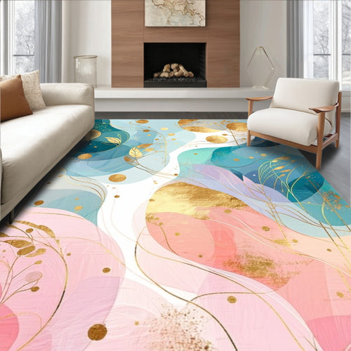Abstract Gold Leaf Swirls Rug
