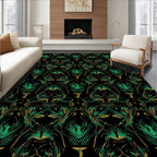 Exotic Emerald Gold Floral Pattern Rug