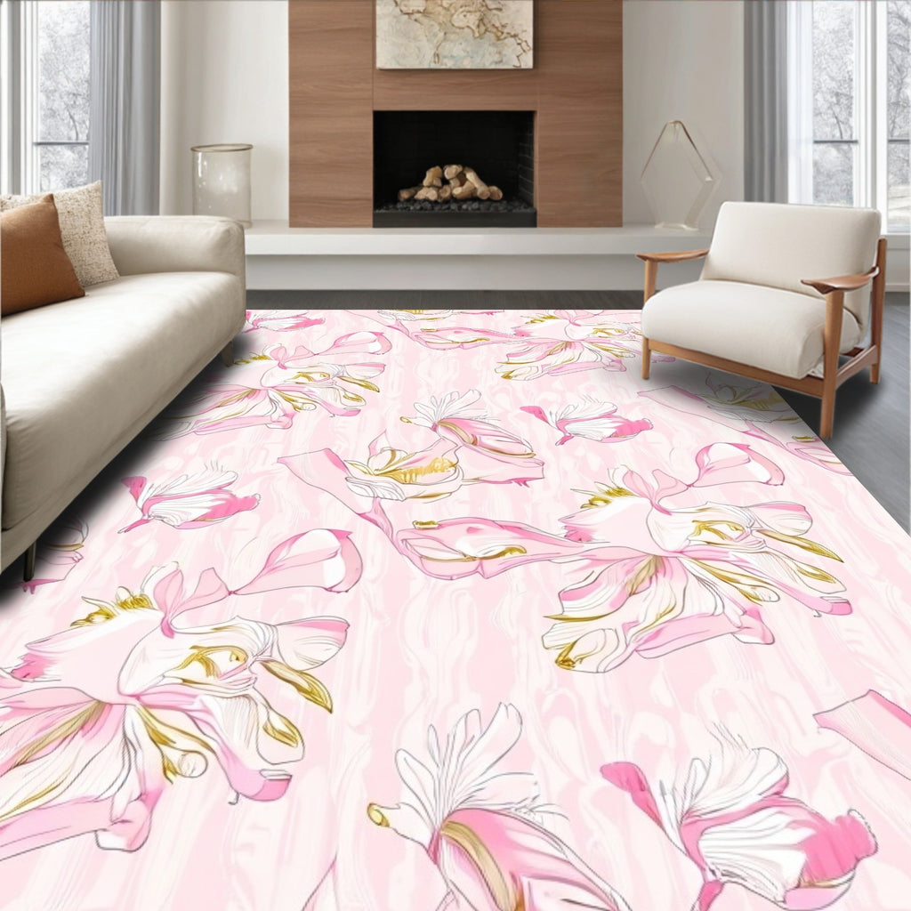 Pink Floral Pattern with Gold Accents Rug