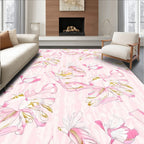Pink Floral Pattern with Gold Accents Rug