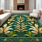 Elegant Gold Fern Botanical Art Rug