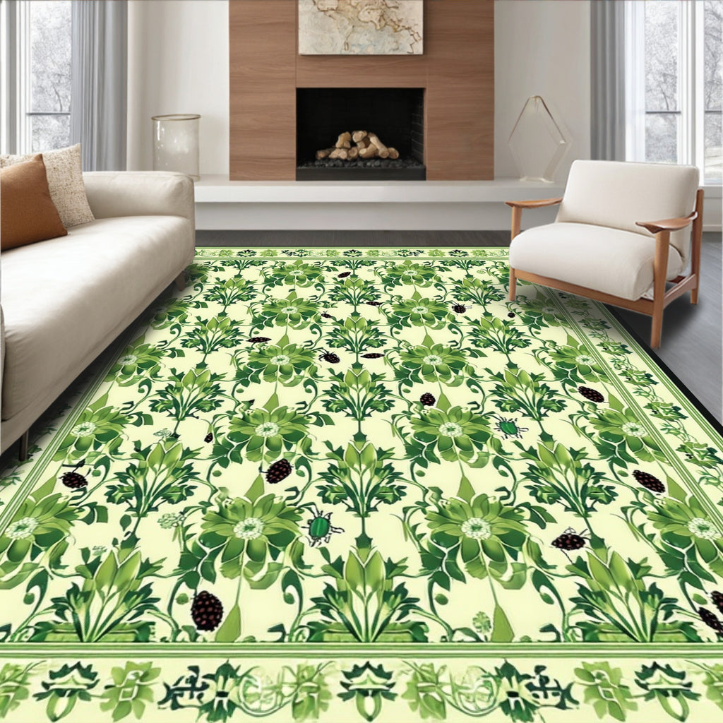 Green Floral Insect Nature Rug