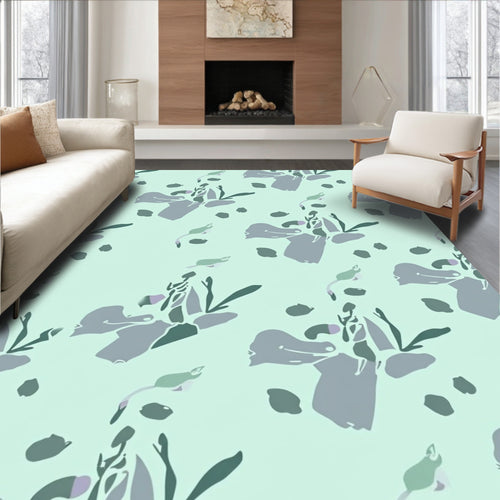 Abstract Floral Print With Sage Tones Rug