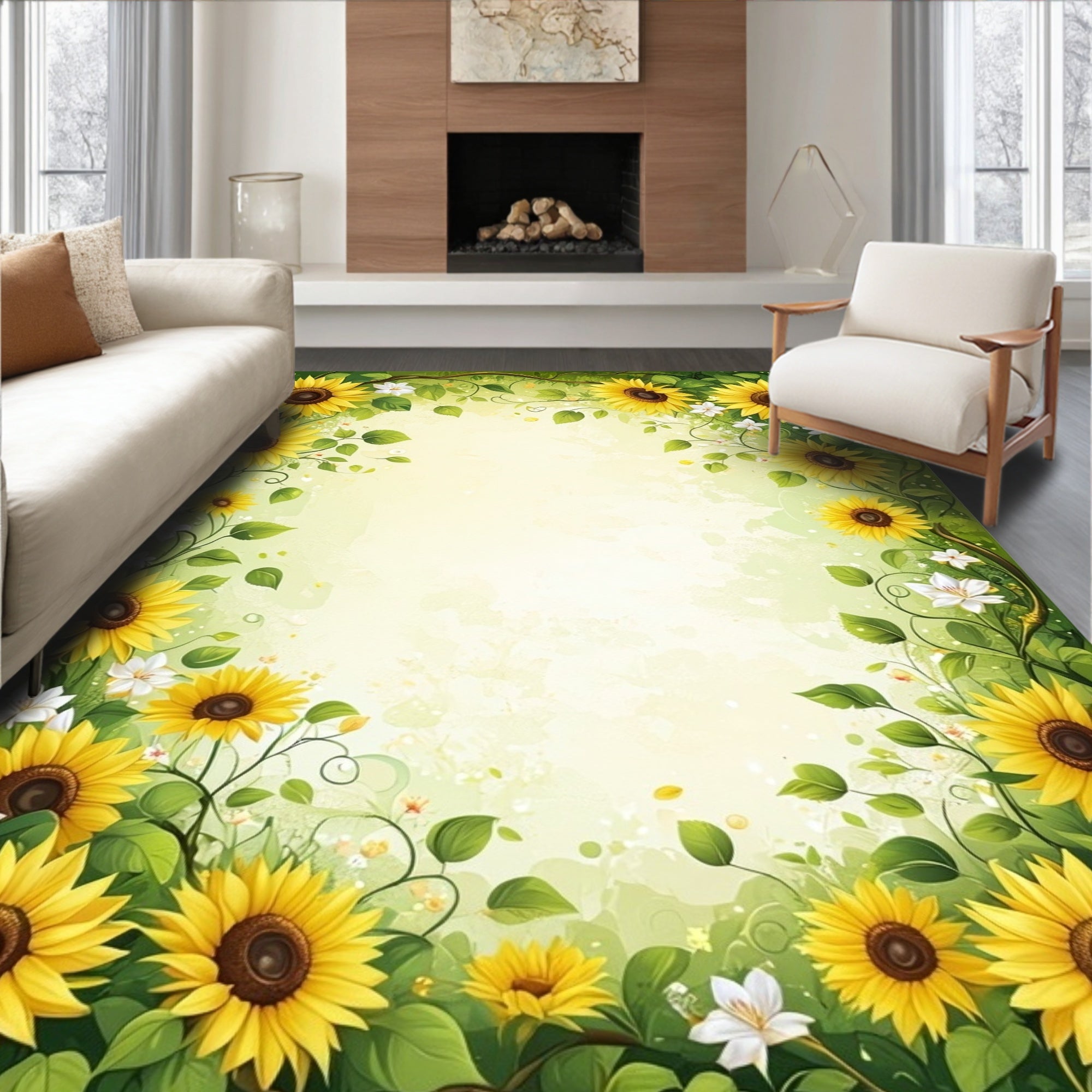 Summer Sunflower Garden Floral Design Rug