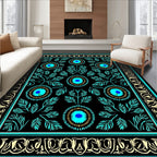 Turquoise Floral Medallion Pattern Rug