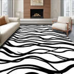 Black White Wavy Stripe Pattern Rug