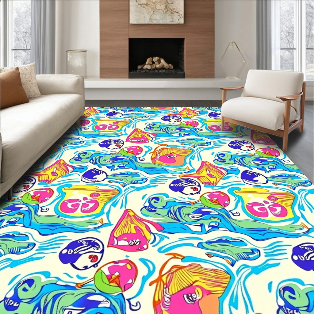 Whimsical Abstract Figure Fruit Design Rug