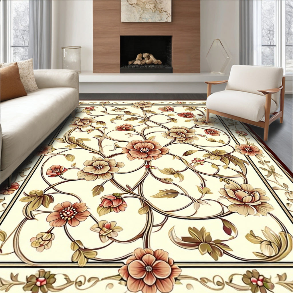 Ornate Floral Vine In Cream Rug
