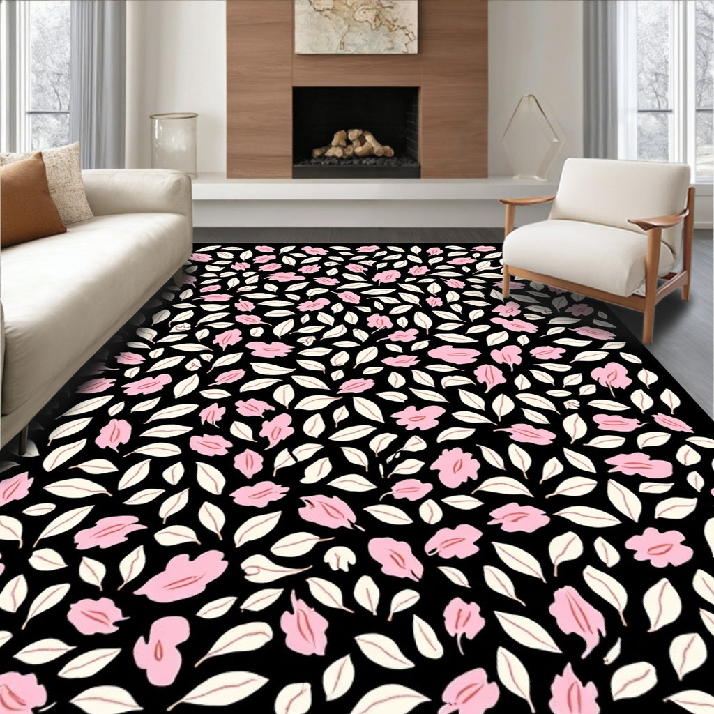 Floral Whimsical Pink Cream Pattern Rug