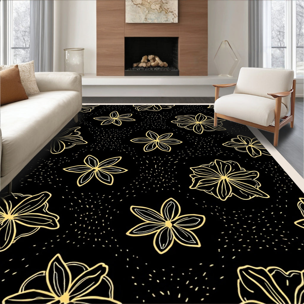 Golden Star Anise Floral Pattern Rug