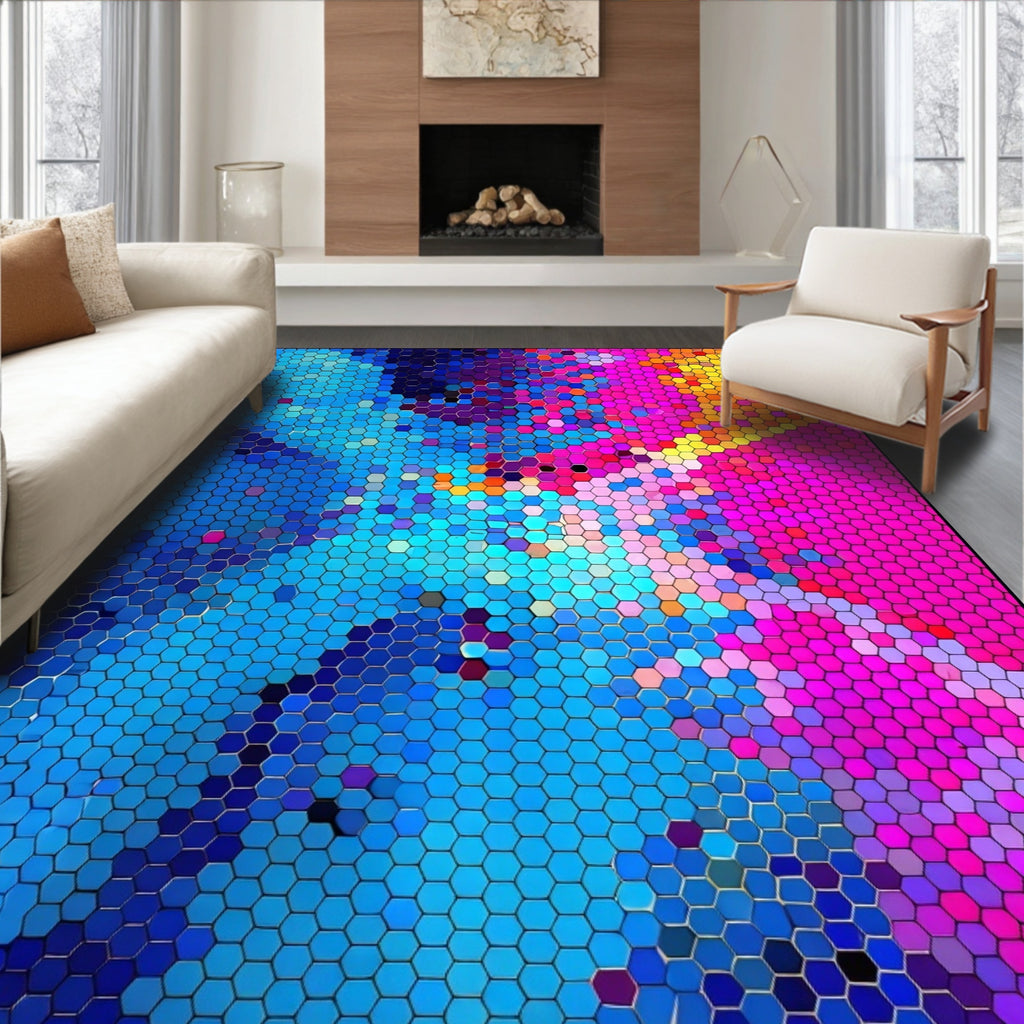 Vibrant Gradient Hexagonal Pattern Rug