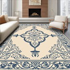 Ornate Navy Scrollwork Ceramic Tile Rug