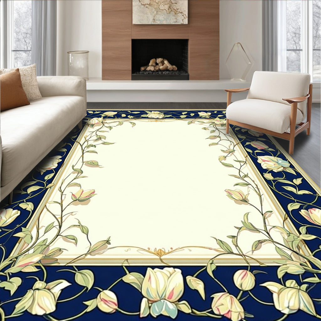 Art Nouveau Floral Vines Dark Blue Rug